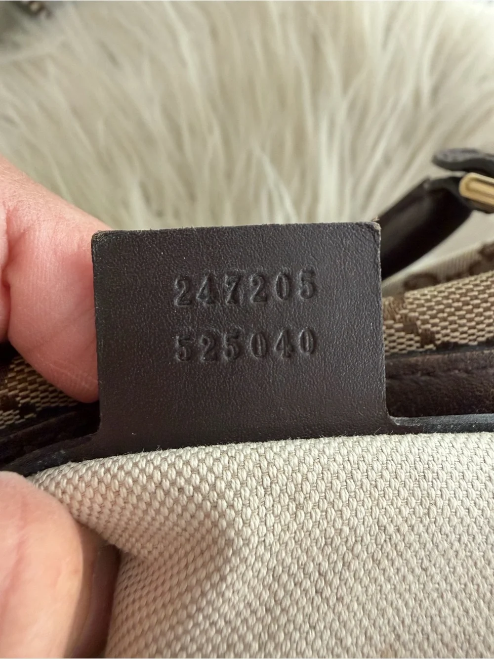 Gucci Beige GG Canvas Satchel with Dark Brown Leather Trim